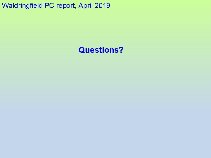 Waldringfield PC report, April 2019 Questions? 