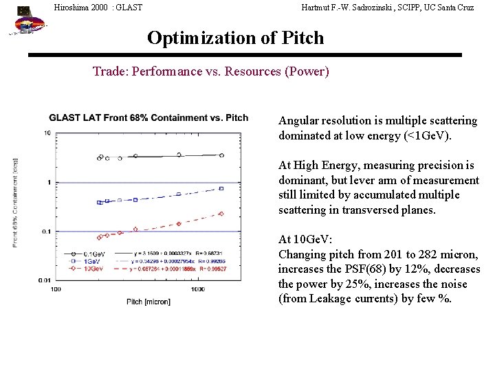 Hiroshima 2000 : GLAST Hartmut F. -W. Sadrozinski , SCIPP, UC Santa Cruz Optimization