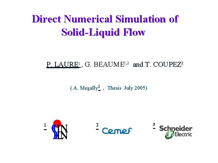 Direct Numerical Simulation of Solid-Liquid Flow P. LAURE 1 , G. BEAUME 1, 2 Direct Numerical Simulation of Solid-Liquid Flow P. LAURE 1 , G. BEAUME 1, 2