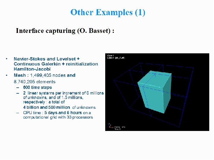 Other Examples (1) Interface capturing (O. Basset) : • • Navier-Stokes and Levelset + Other Examples (1) Interface capturing (O. Basset) : • • Navier-Stokes and Levelset +