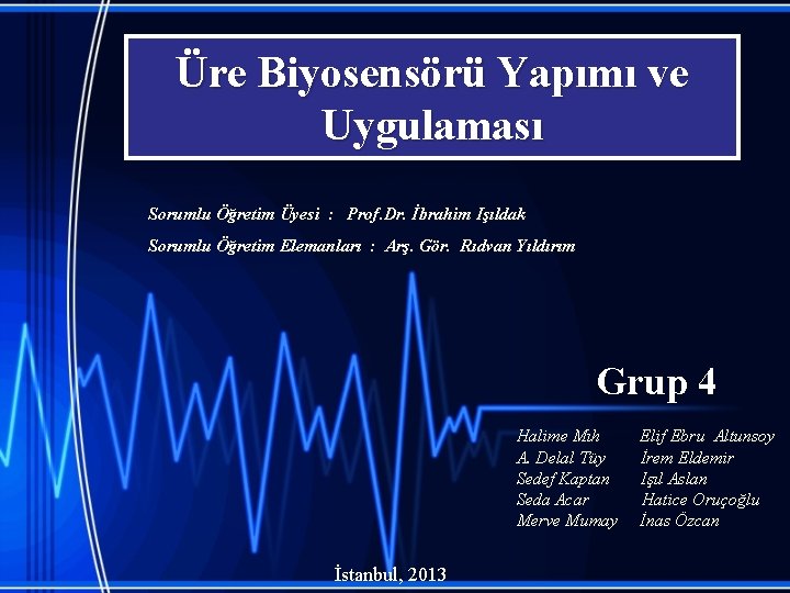 Üre Biyosensörü Yapımı ve Uygulaması Sorumlu Öğretim Üyesi : Prof. Dr. İbrahim Işıldak Sorumlu