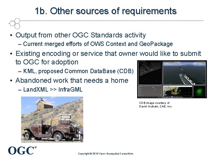 1 b. Other sources of requirements • Output from other OGC Standards activity –