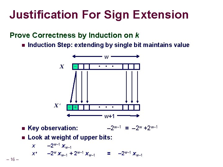 Justification For Sign Extension Prove Correctness by Induction on k n Induction Step: extending Justification For Sign Extension Prove Correctness by Induction on k n Induction Step: extending