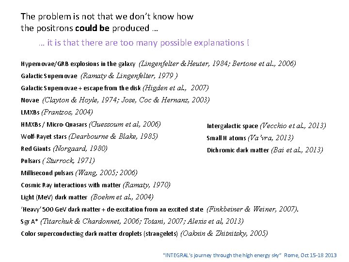 The problem is not that we don’t know how the positrons could be produced The problem is not that we don’t know how the positrons could be produced