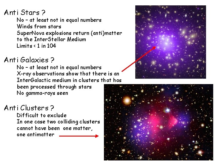 Anti Stars ? No – at least not in equal numbers Winds from stars Anti Stars ? No – at least not in equal numbers Winds from stars