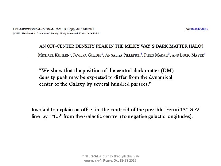 “We show that the position of the central dark matter (DM) density peak may “We show that the position of the central dark matter (DM) density peak may