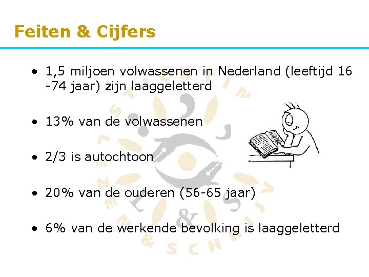 Feiten & Cijfers • 1, 5 miljoen volwassenen in Nederland (leeftijd 16 -74 jaar)