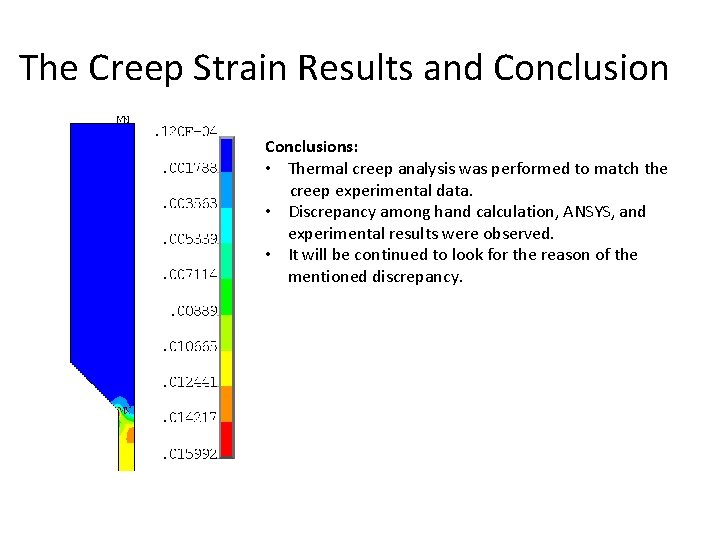The Creep Strain Results and Conclusions: • Thermal creep analysis was performed to match The Creep Strain Results and Conclusions: • Thermal creep analysis was performed to match