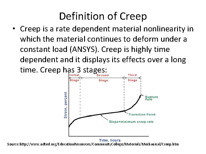 Definition of Creep • Creep is a rate dependent material nonlinearity in which the Definition of Creep • Creep is a rate dependent material nonlinearity in which the