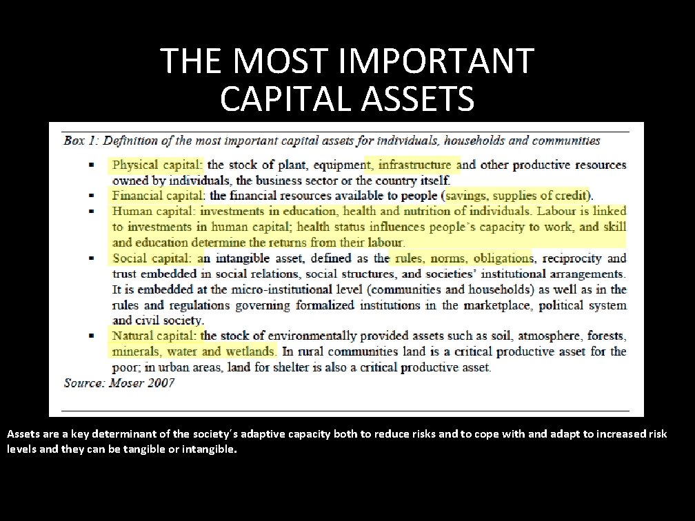 THE MOST IMPORTANT CAPITAL ASSETS Assets are a key determinant of the society´s adaptive