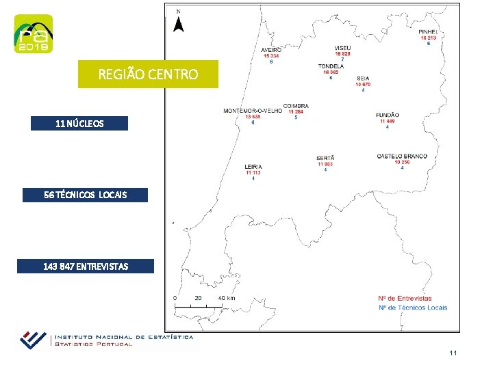 REGIÃO CENTRO 11 NÚCLEOS 56 TÉCNICOS LOCAIS 143 847 ENTREVISTAS 11 