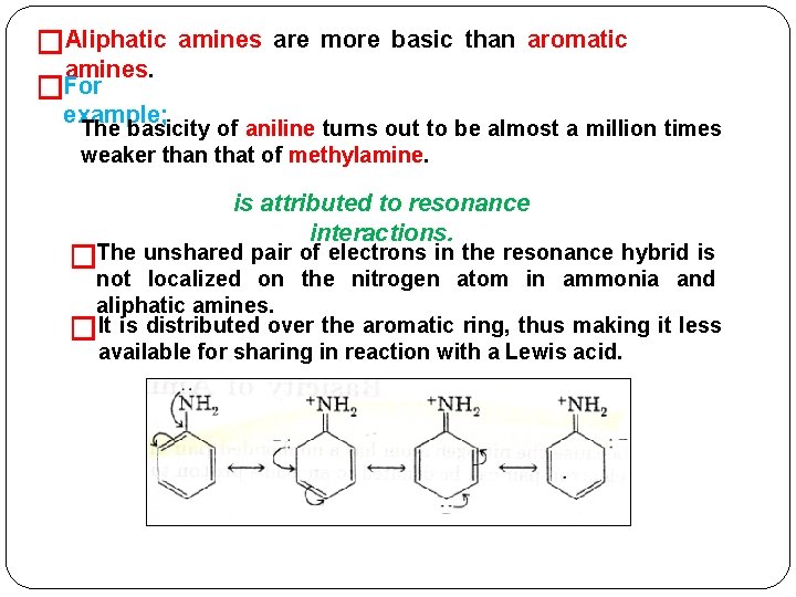 �Aliphatic amines. �For amines are more basic than aromatic example; The basicity of aniline