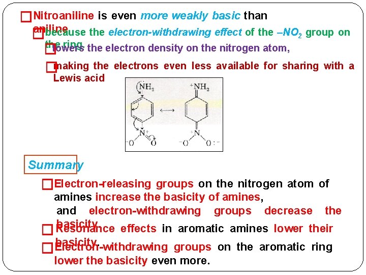 �Nitroaniline is even more weakly basic than aniline. because the electron-withdrawing effect of the