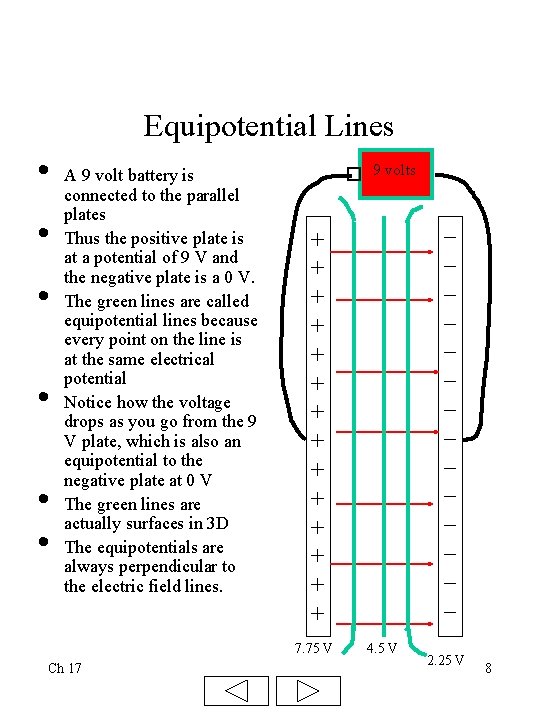 Equipotential Lines • • • A 9 volt battery is connected to the parallel