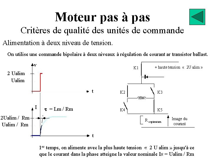 Moteur pas à pas Critères de qualité des unités de commande Alimentation à deux