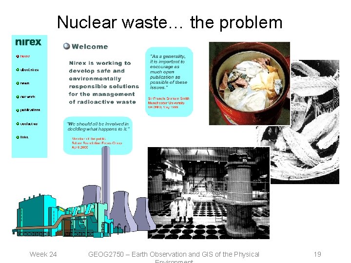 Nuclear waste… the problem Week 24 GEOG 2750 – Earth Observation and GIS of