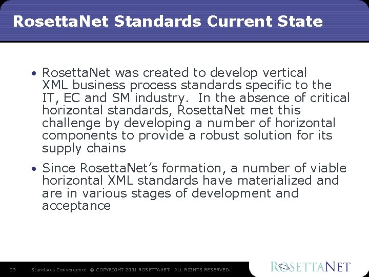 Rosetta. Net Standards Current State • Rosetta. Net was created to develop vertical XML Rosetta. Net Standards Current State • Rosetta. Net was created to develop vertical XML