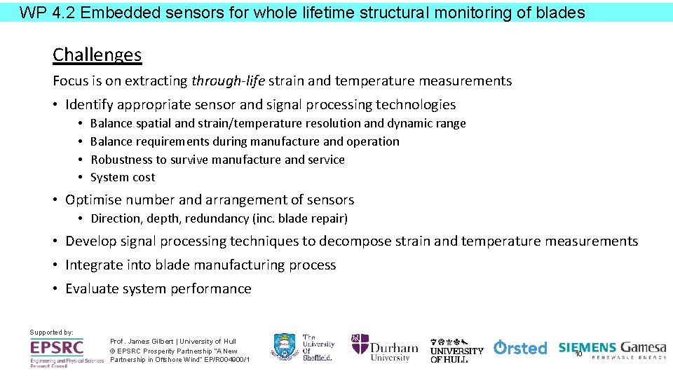 WP 4. 2 Embedded sensors for whole lifetime structural monitoring of blades Challenges Focus