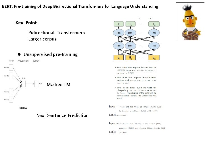 BERT: Pre-training of Deep Bidirectional Transformers for Language Understanding Key Point Bidirectional Transformers Larger