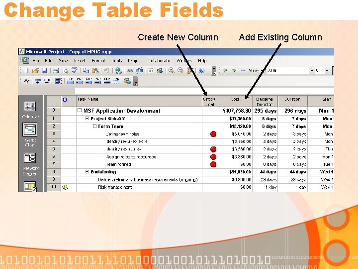 Change Table Fields Create New Column Add Existing Column 