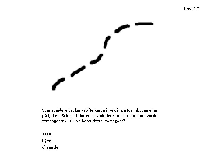 Post 20 Som speidere bruker vi ofte kart når vi går på tur i Post 20 Som speidere bruker vi ofte kart når vi går på tur i