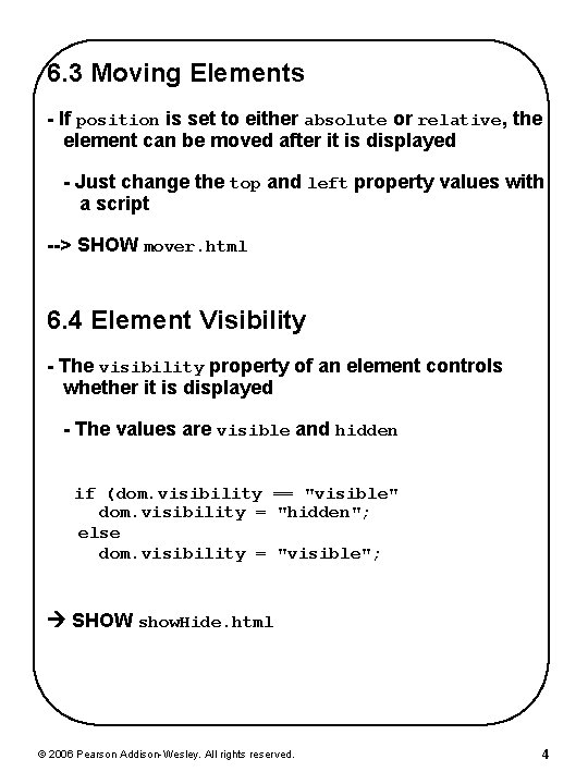 6. 3 Moving Elements - If position is set to either absolute or relative,