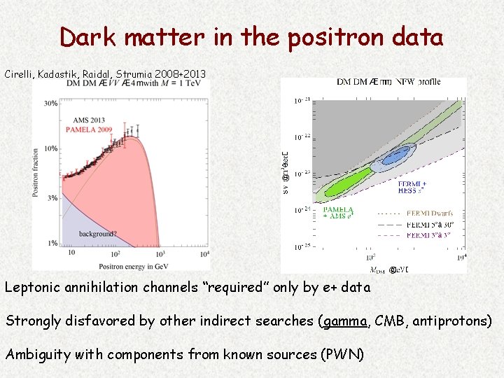 Dark matter in the positron data Cirelli, Kadastik, Raidal, Strumia 2008+2013 Leptonic annihilation channels