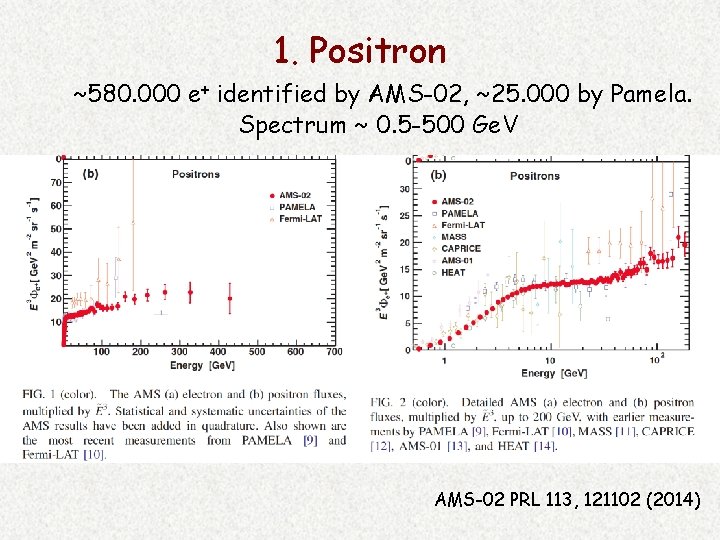 1. Positron ~580. 000 e+ identified by AMS-02, ~25. 000 by Pamela. Spectrum ~