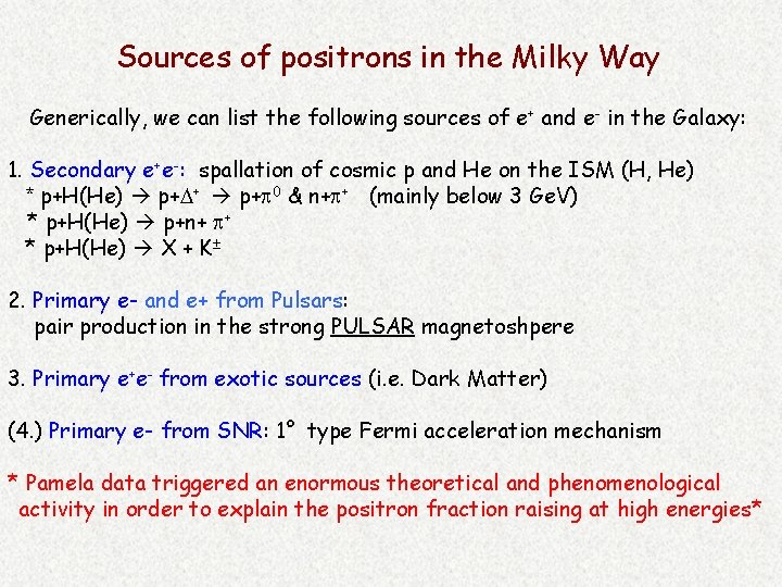 Sources of positrons in the Milky Way Generically, we can list the following sources