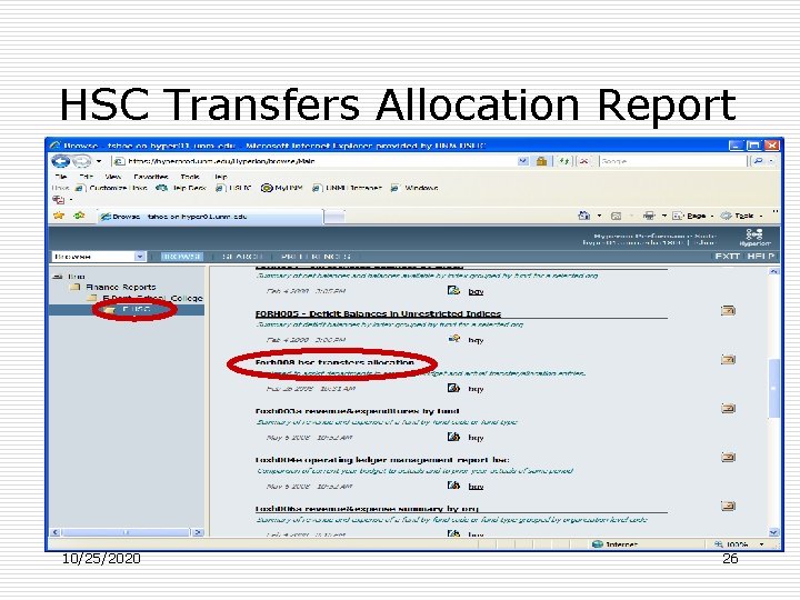 HSC Transfers Allocation Report 10/25/2020 26 