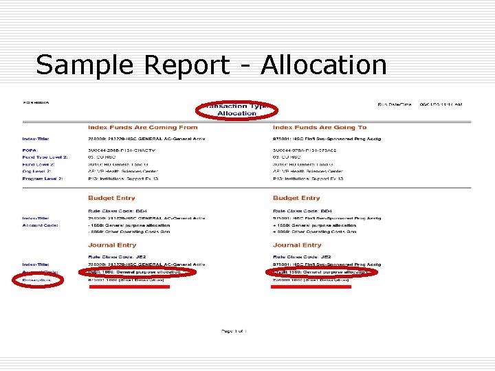 Sample Report - Allocation 10/25/2020 31 