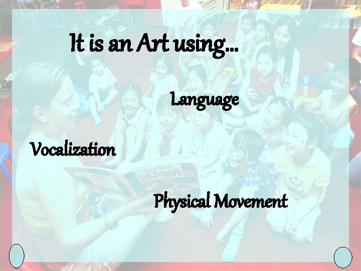 It is an Art using… Language Vocalization Physical Movement 