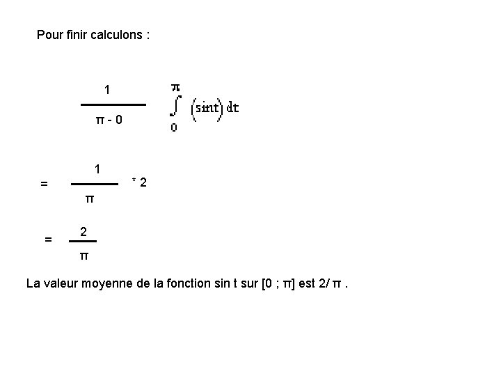 Pour finir calculons : 1 π - 0 1 = = * 2 π