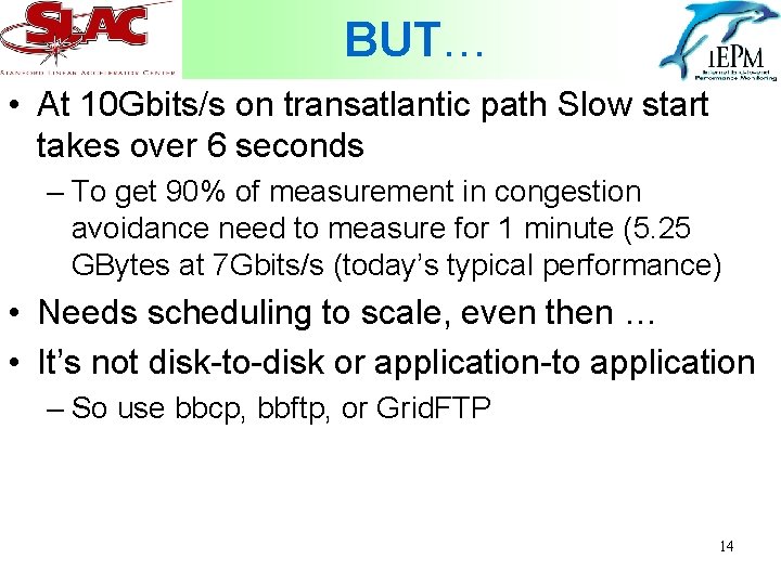 BUT… • At 10 Gbits/s on transatlantic path Slow start takes over 6 seconds