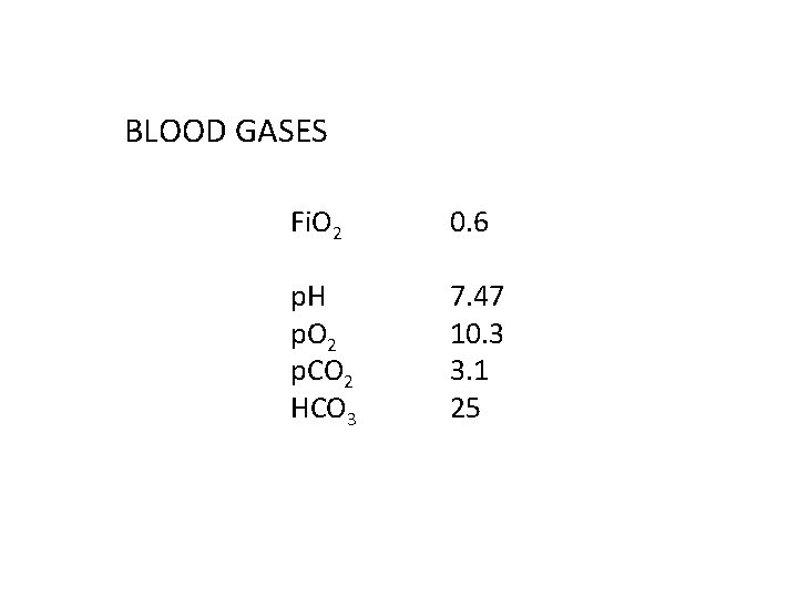 BLOOD GASES Fi. O 2 0. 6 p. H p. O 2 p. CO