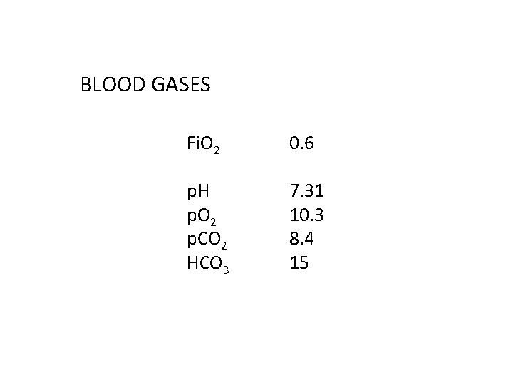 BLOOD GASES Fi. O 2 0. 6 p. H p. O 2 p. CO