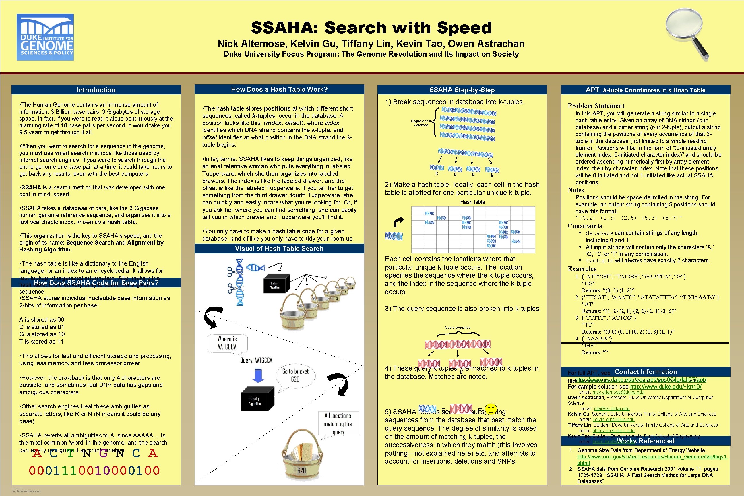 SSAHA: Search with Speed Nick Altemose, Kelvin Gu, Tiffany Lin, Kevin Tao, Owen Astrachan