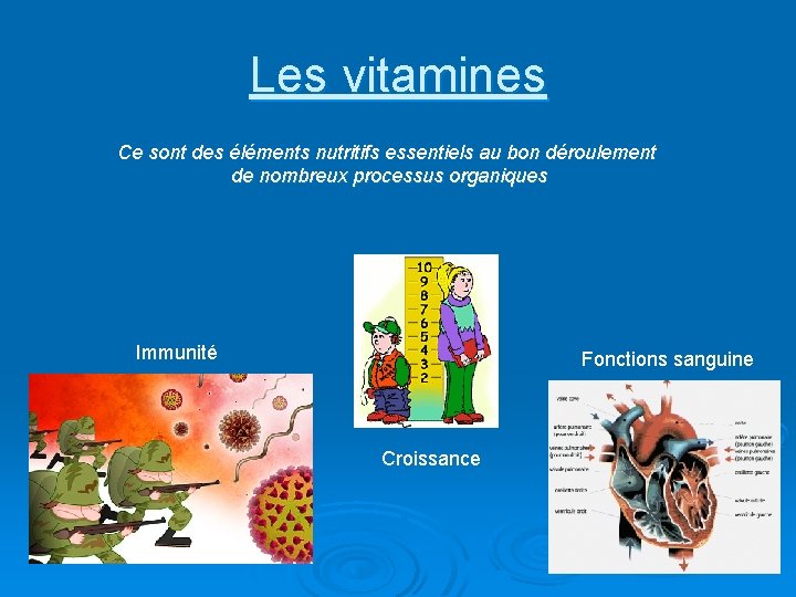 Les vitamines Ce sont des éléments nutritifs essentiels au bon déroulement de nombreux processus