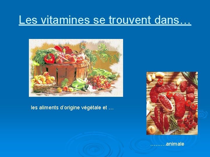 Les vitamines se trouvent dans… les aliments d’origine végétale et … ………animale 