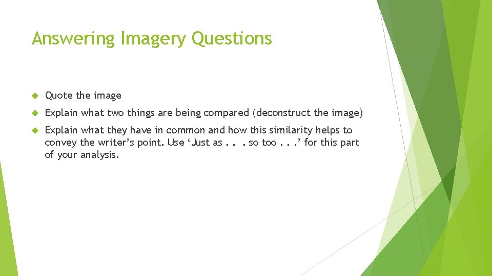 Answering Imagery Questions Quote the image Explain what two things are being compared (deconstruct Answering Imagery Questions Quote the image Explain what two things are being compared (deconstruct