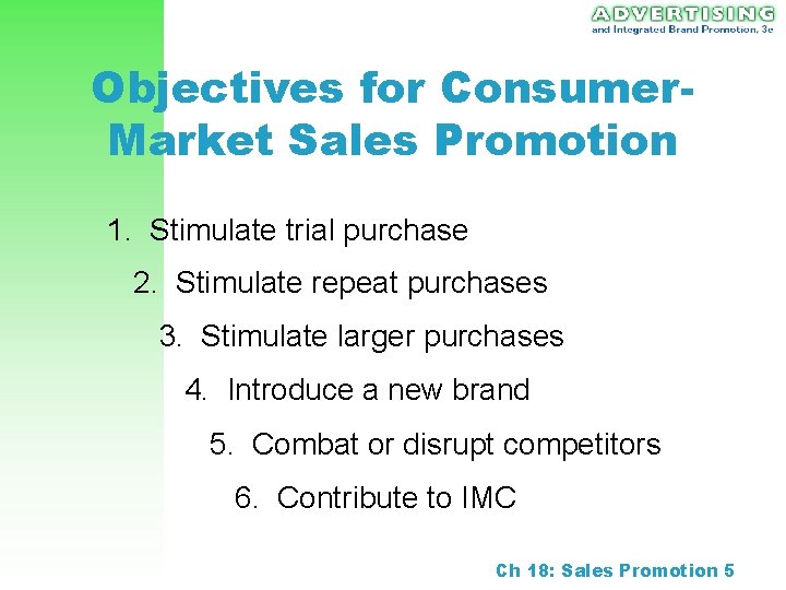 Objectives for Consumer. Market Sales Promotion 1. Stimulate trial purchase 2. Stimulate repeat purchases