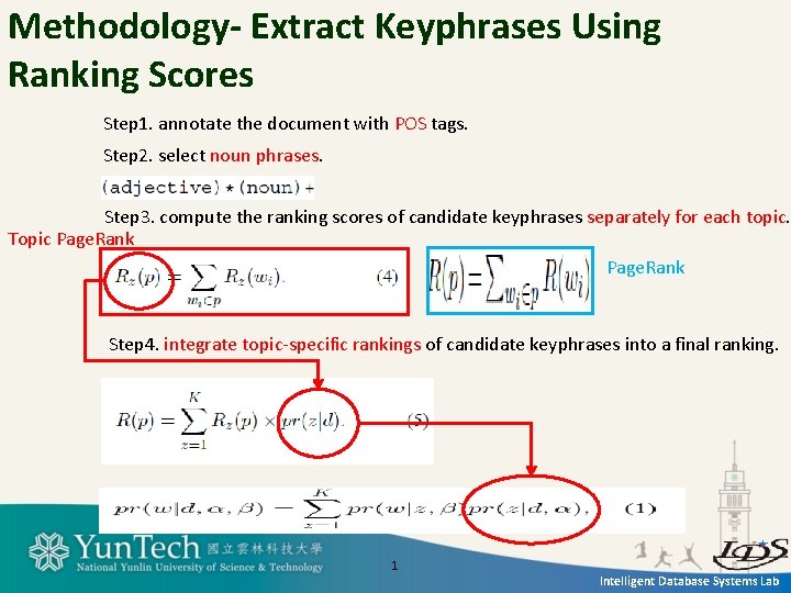 Methodology- Extract Keyphrases Using Ranking Scores Step 1. annotate the document with POS tags.