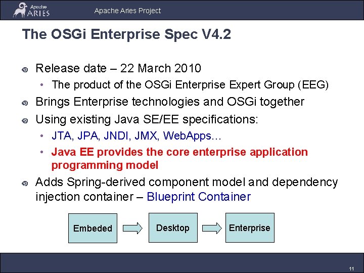 Apache Aries Project The OSGi Enterprise Spec V 4. 2 Release date – 22