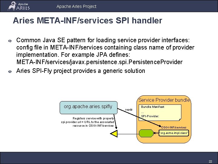 Apache Aries Project Aries META-INF/services SPI handler Common Java SE pattern for loading service