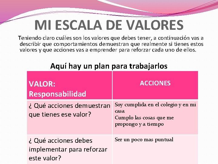 MI ESCALA DE VALORES Teniendo claro cuáles son los valores que debes tener, a MI ESCALA DE VALORES Teniendo claro cuáles son los valores que debes tener, a