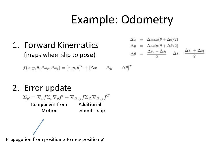Example: Odometry 1. Forward Kinematics (maps wheel slip to pose) 2. Error update Component