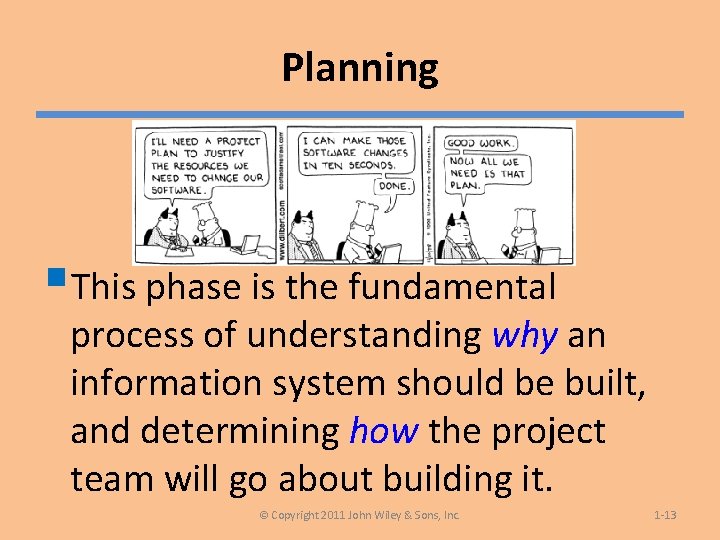 Planning §This phase is the fundamental process of understanding why an information system should