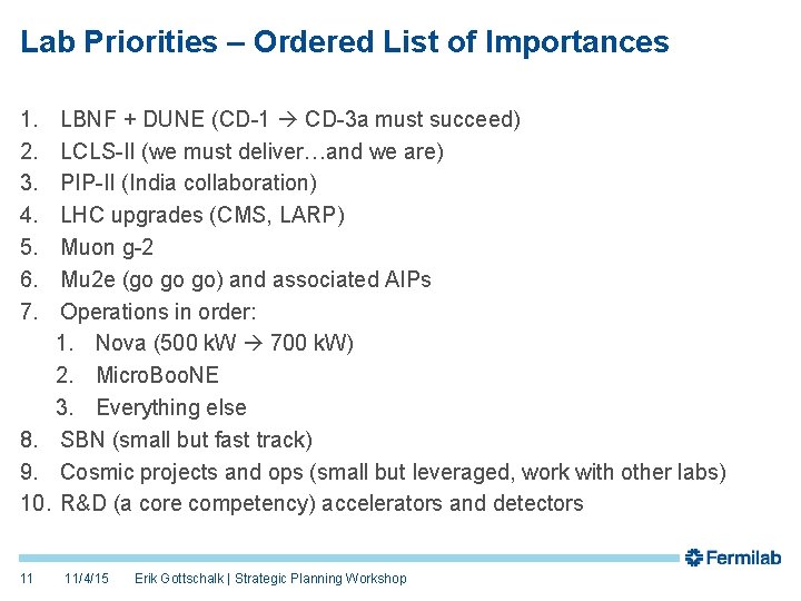 Lab Priorities – Ordered List of Importances 1. 2. 3. 4. 5. 6. 7. Lab Priorities – Ordered List of Importances 1. 2. 3. 4. 5. 6. 7.