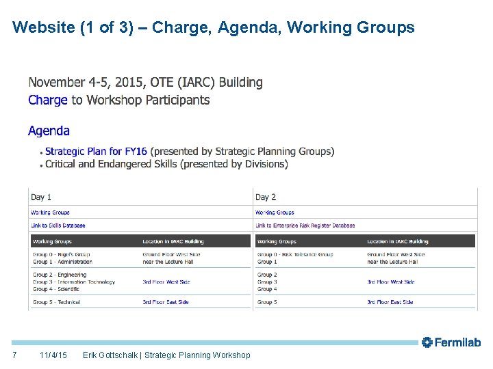 Website (1 of 3) – Charge, Agenda, Working Groups 7 11/4/15 Erik Gottschalk | Website (1 of 3) – Charge, Agenda, Working Groups 7 11/4/15 Erik Gottschalk |