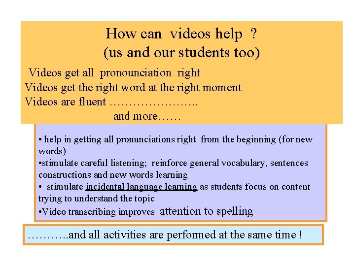 How can videos help ? (us and our students too) Videos get all pronounciation